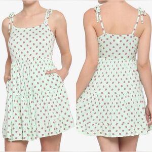 Hot Topic Women Green Strawberry Tiered Dress Size L Corky Retro Cottage